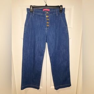 Lilly Pulitzer Aileen High-Rise Straight-Leg Cropped Pineapple Grove Wash Sz 4